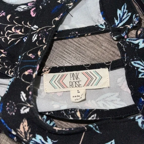 Pink Rose Halter Top Black Floral Dress Size Large - Picture 6 of 7